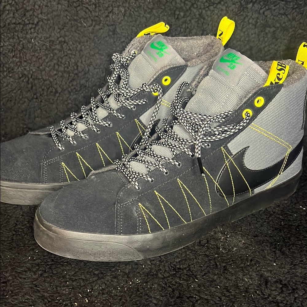 Nike Black and Gray High-Top Sneakers with Unique Lacing Nike blazers
